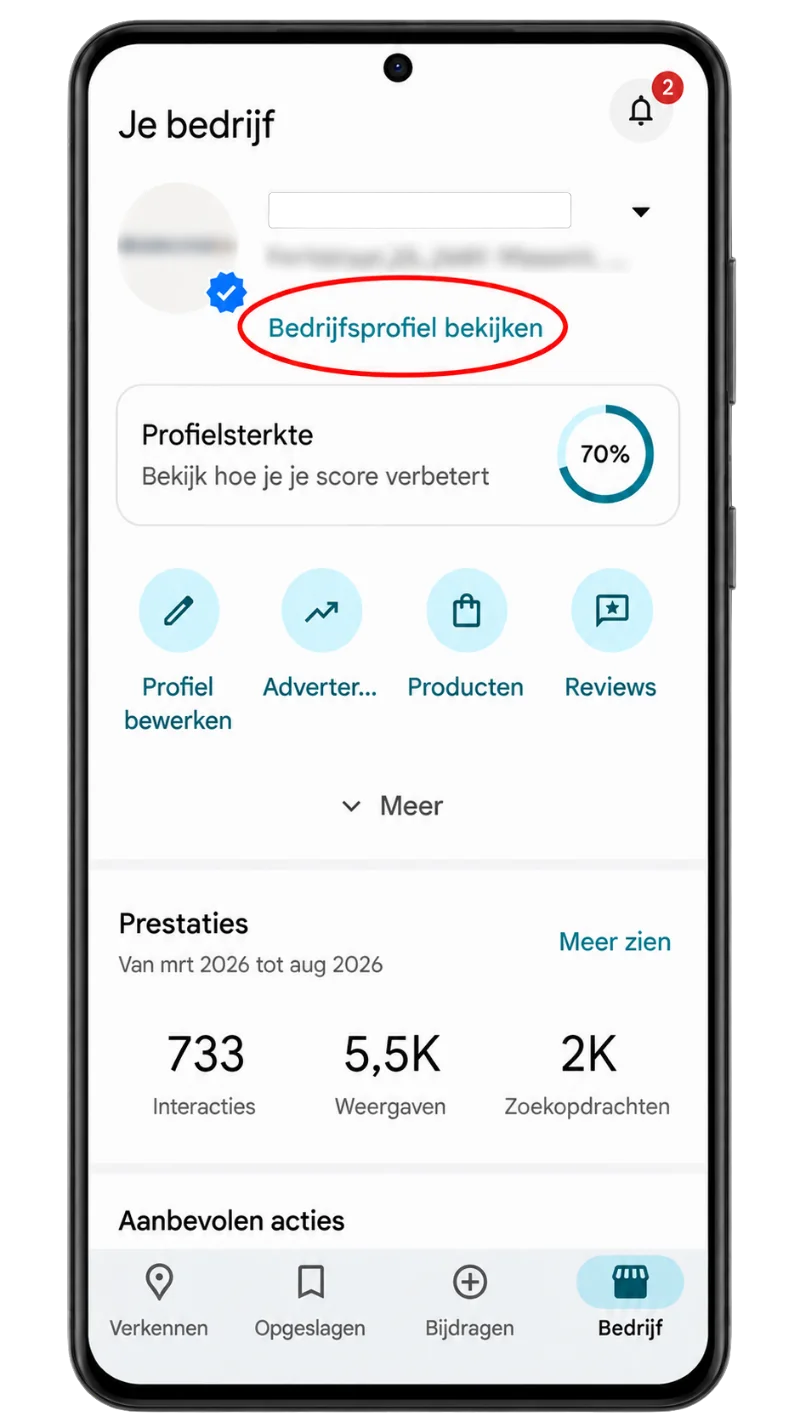 Kies Bedrijfsprofiel bekijken in app