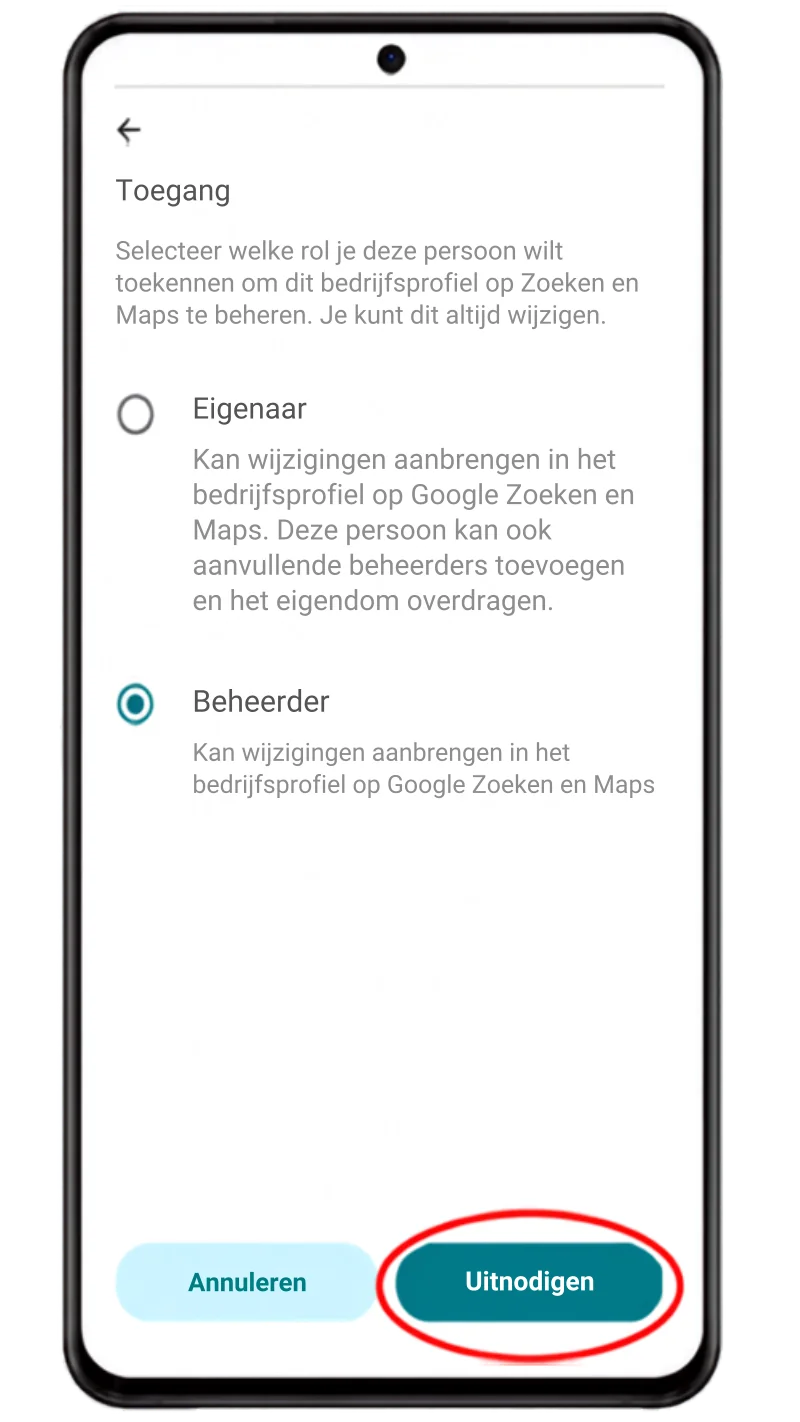 Tik op uitnodigen knop