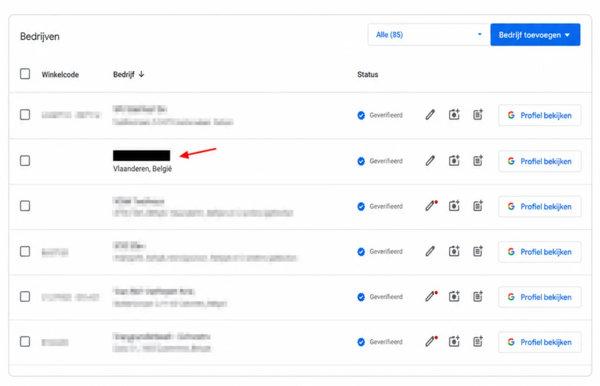 Google Bedrijfsprofiel selecteren